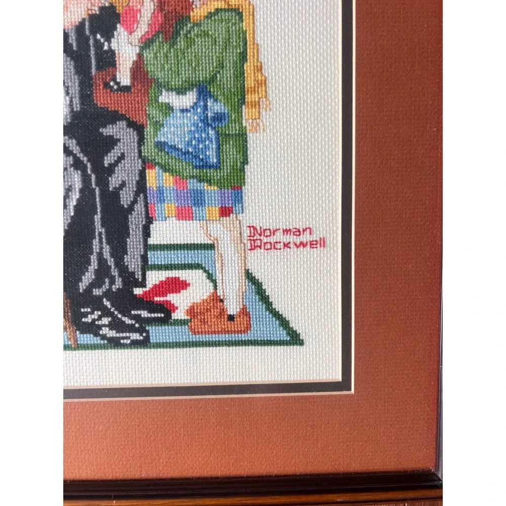 Norman Rockwell Saturday Evening Post Doctor and Doll Framed Cross Stitch Art
